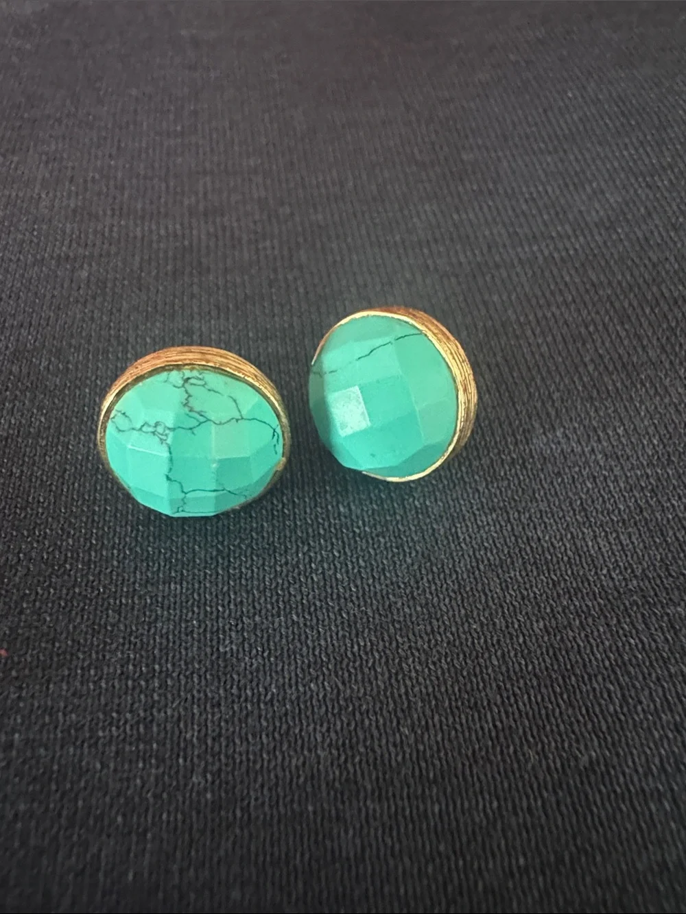 Melinda Maria Turquoise Faceted Round Stud Earrings - Gold Trim
